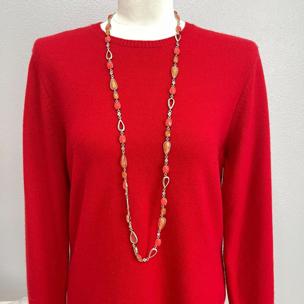 Anne Klein Pink Gold-tone Teardrop Fashion Long Necklace